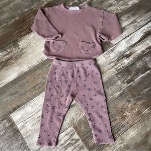 Zara baby girl 12-18 months waffle knit floral outfit set fall winter